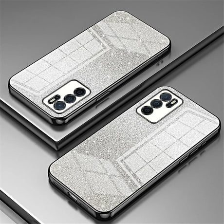 Glittery silver smartphone cases with multiple camera lenses.