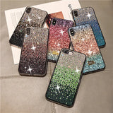 Glittery, sparkly smartphone cases in various colors and gradient patterns.