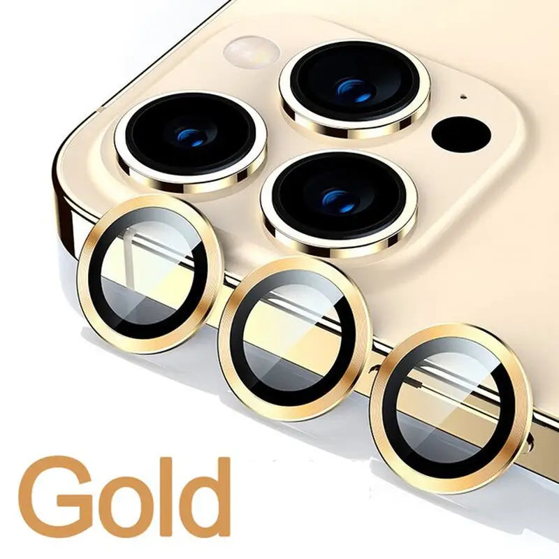 a gold iphone with three lenses on it