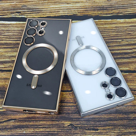 A gold and black phone case with a key