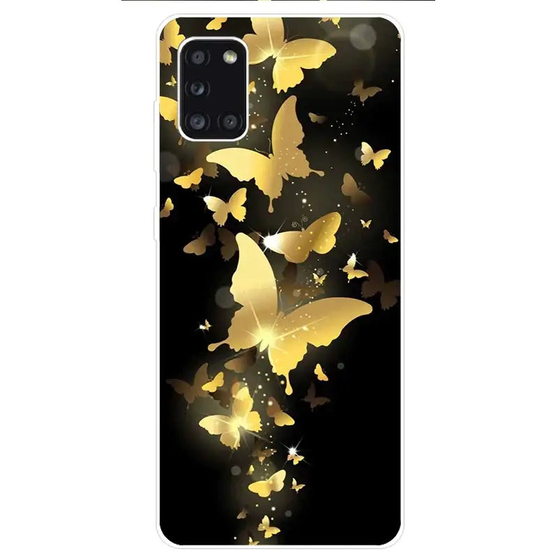 gold butterflies on black phone case