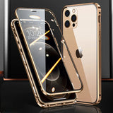 Shockproof 360 Full Protection Metal Magnetic Closure Phone Case For IPhone 15 14 13 12 11 Pro Max X XS XR 8 7 Plus Double-Sided Glass Bumper Cover