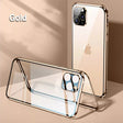 Gold-colored iPhone with a transparent protective case featuring a metallic border.