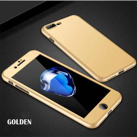 Gold-colored smartphone case with a matching screen protector.