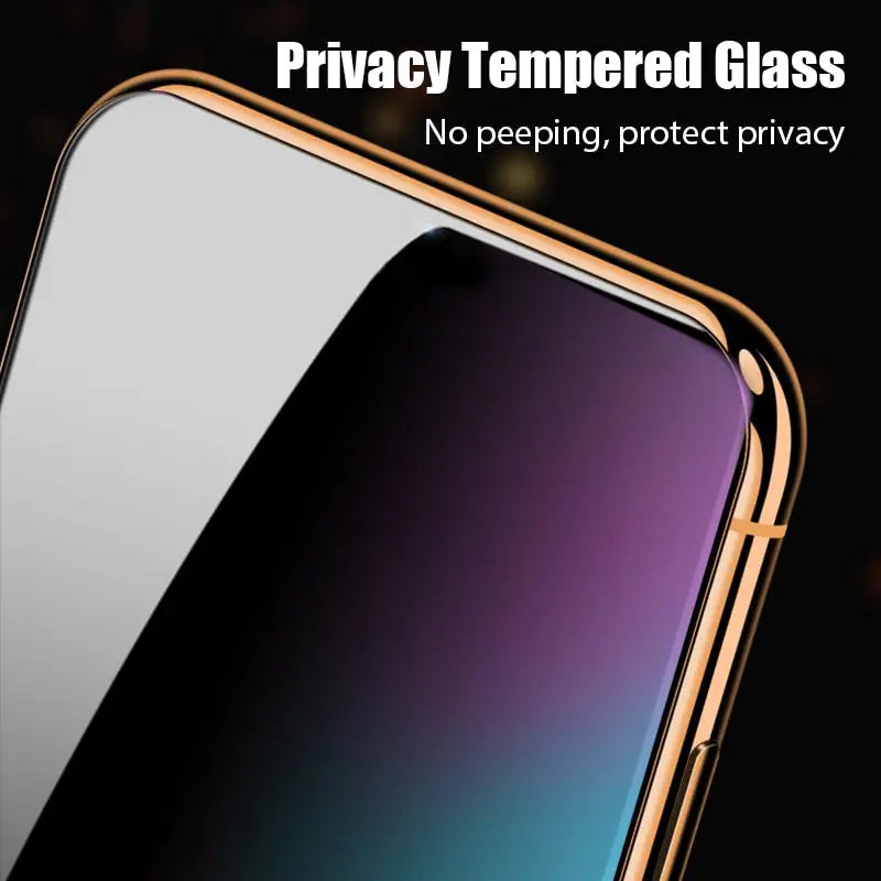 a gold iphone with the text, `’no privacy glass ’