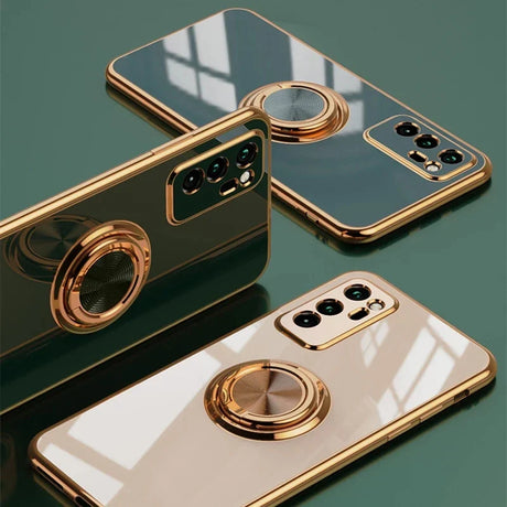 a gold phone with a camera attached to it