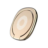 a gold metal ring with a white logo