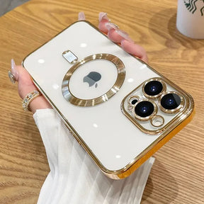 Gold-trimmed iPhone case.