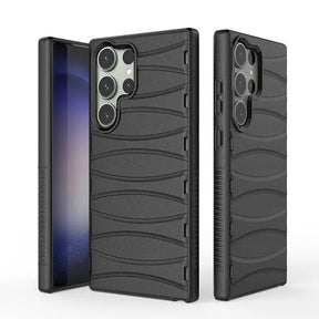 the back of a black case with a black phone