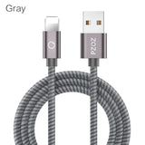 a gray cable with a white logo on it