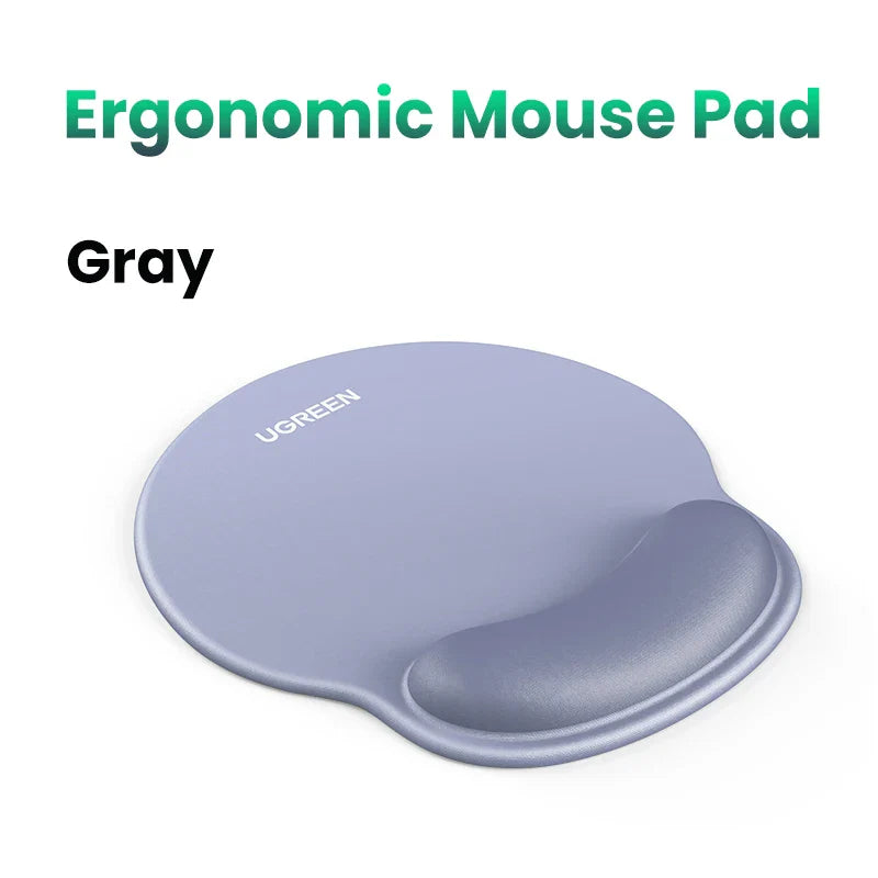 Gray ergonomic mouse pad with a wrist rest.