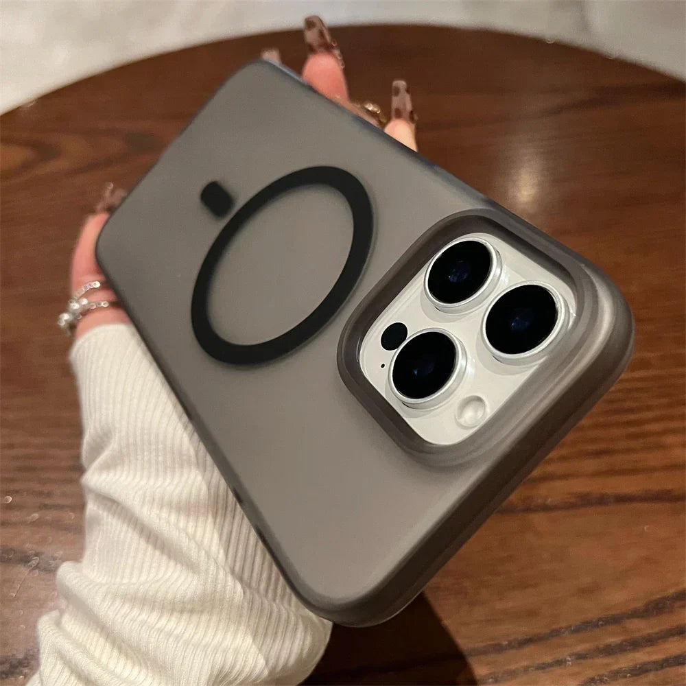 Gray phone case with MagSafe ring.