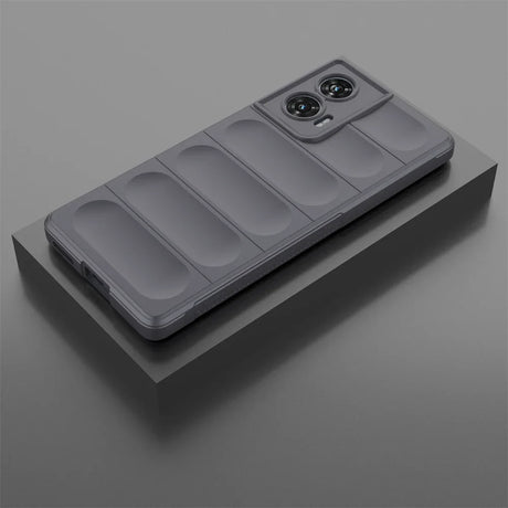 Gray phone case with padded design.