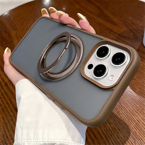 Gray phone case with ring stand.