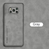 the back of a gray phone with a white text that reads gray