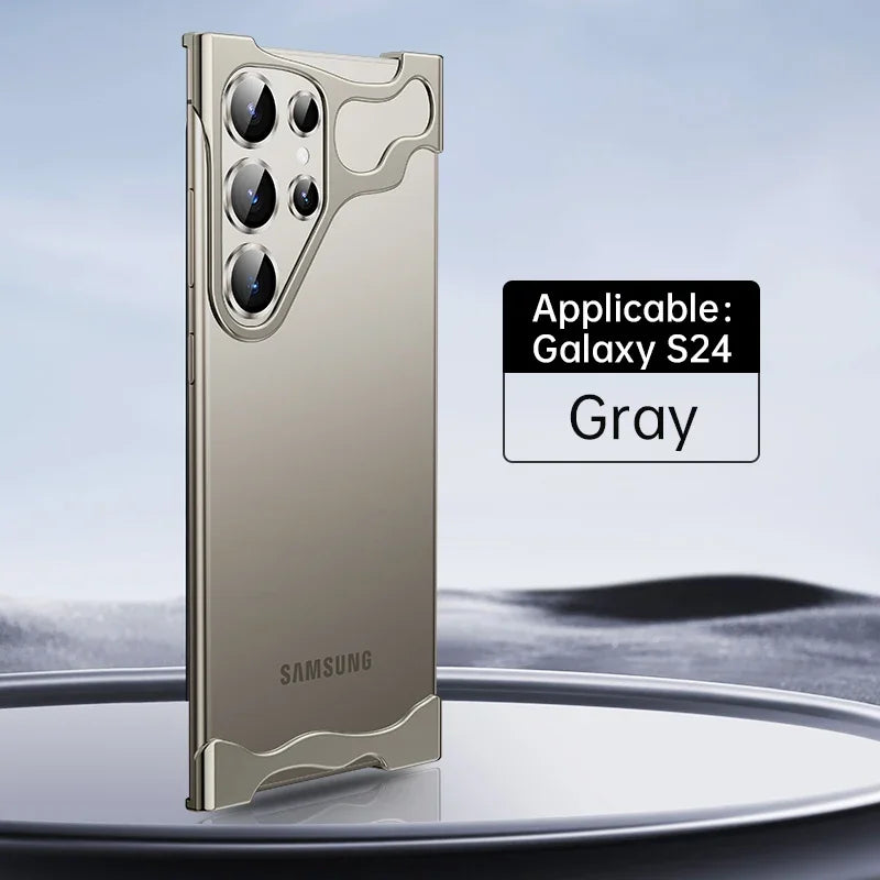 Gray Samsung Galaxy S24 smartphone with a distinctive camera module design.