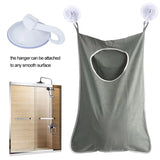 a gray and white hanging laundry bag with a white hanger