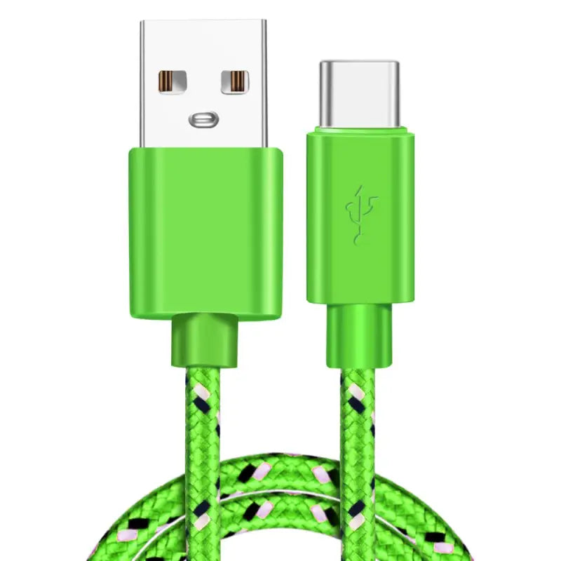 a green braided usb cable with a white and black design