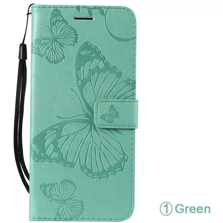 Green butterfly pattern wallet case for samsung s9