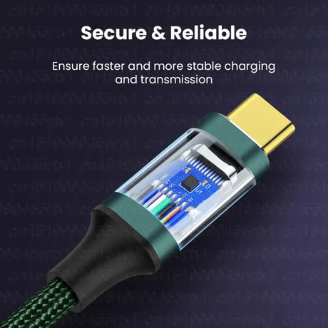 A green cable with the words secure and reliable