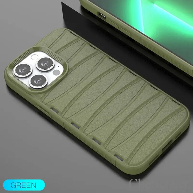 the green case is designed to protect the phone from scratches