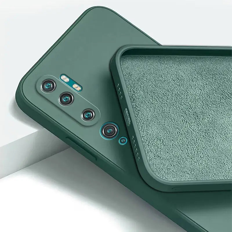 the back of a green case with a phone in it