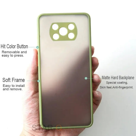 The back of a green case with the text, ` `’and the bottom of the case