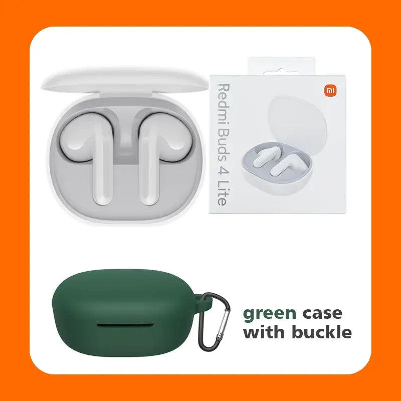 the green case with a white earphone and a green case