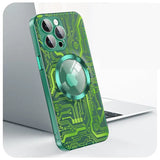 the green circuit iphone case is shown on a laptop