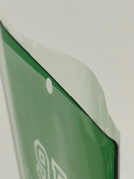 Green and clear plastic bag.