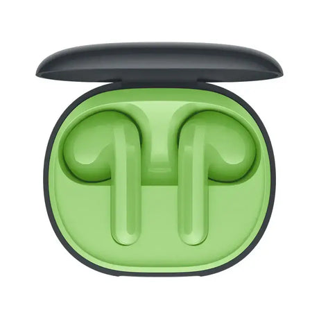 the green earphones are designed to look like a pair of earphones