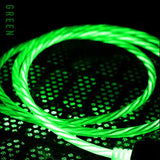 a close up of a green glow cable with a white cord