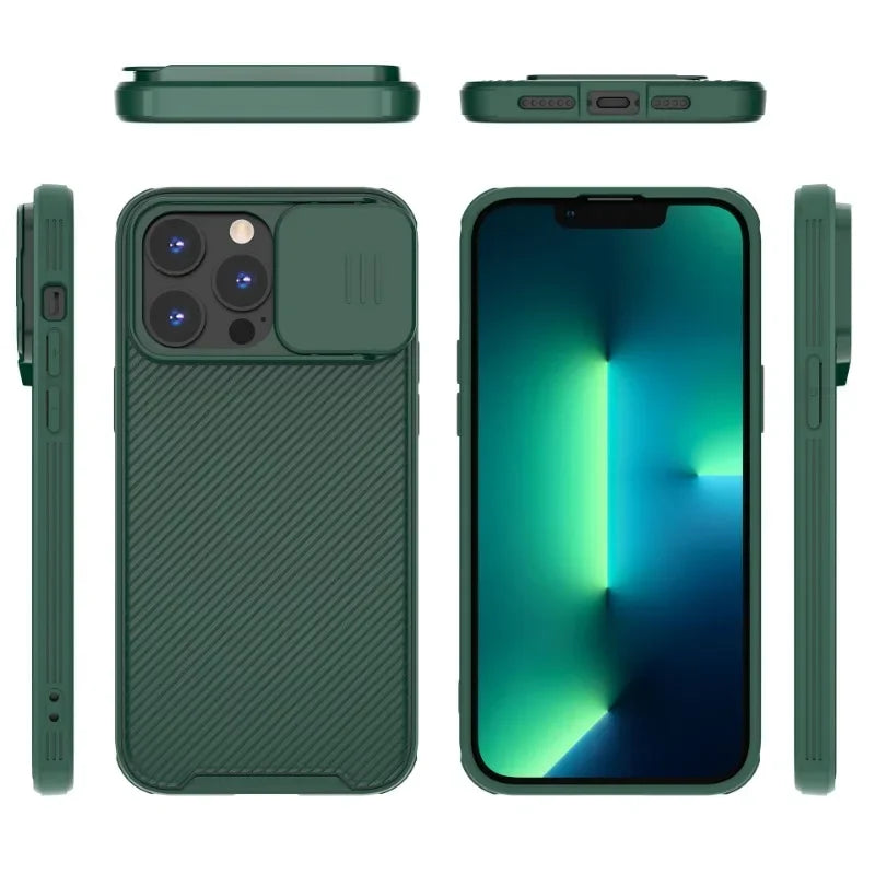 the back of a green iphone case with a camera and a green camera