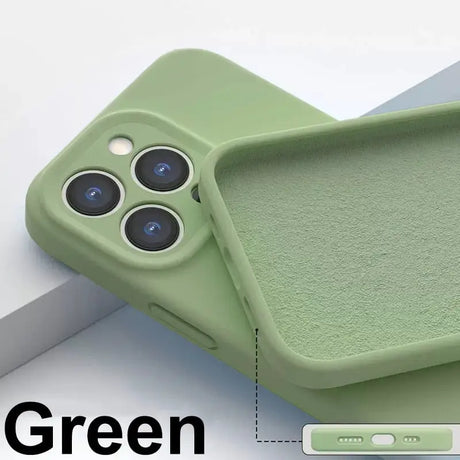 the green iphone case is shown with the camera lens