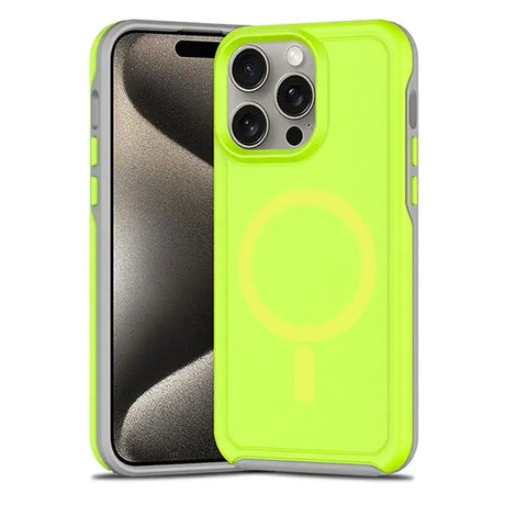 The back of a green iphone case with a circular design