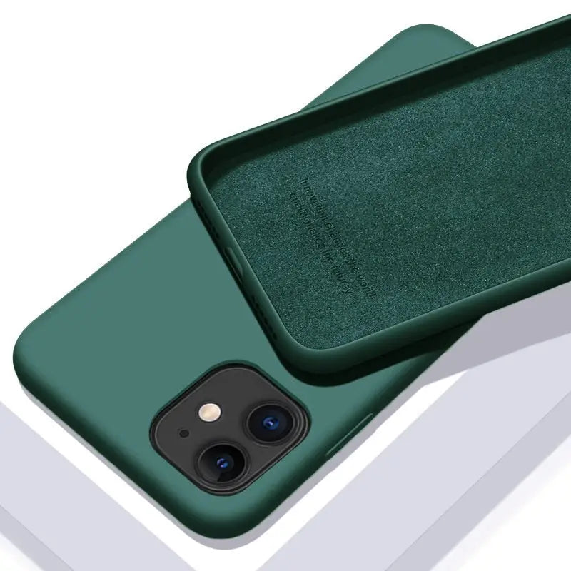 the back of a green iphone case with a white background