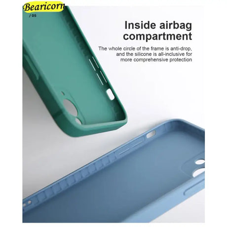 the back of a phone case with a green cover