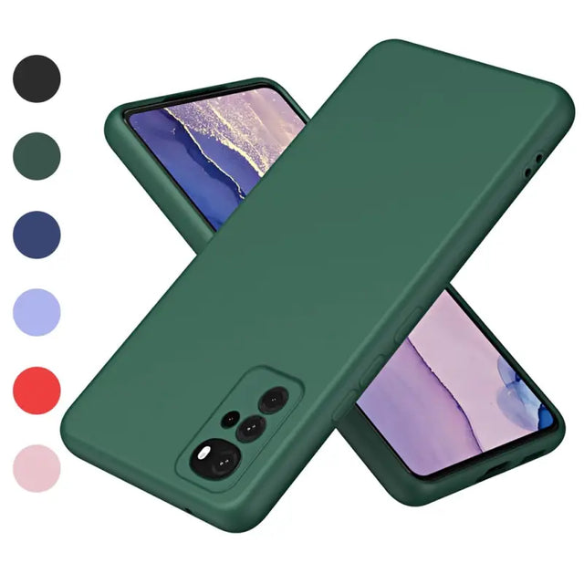 the back of a green iphone case with a phone in the background