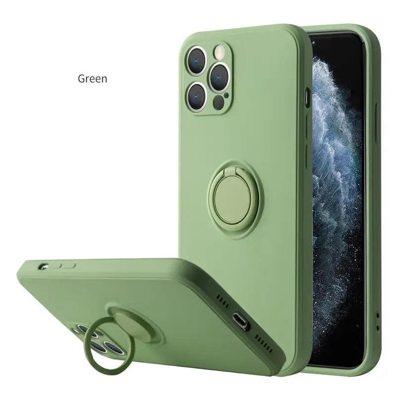 the green iphone case with a ring on it