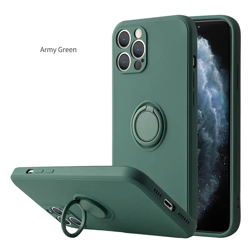 the green iphone case with a ring on it