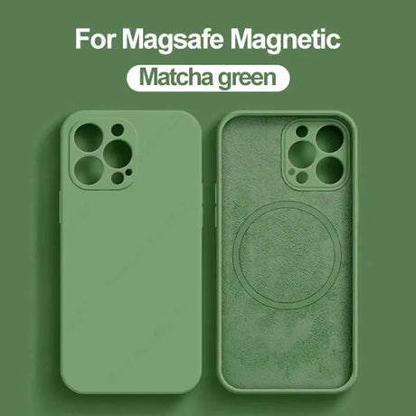 the green iphone case is shown with the text for magne match green