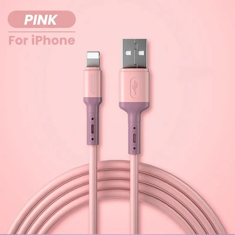 a pink cable with a white and purple cable