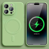 Green iPhone with a MagSafe charging ring and triple-lens camera system.