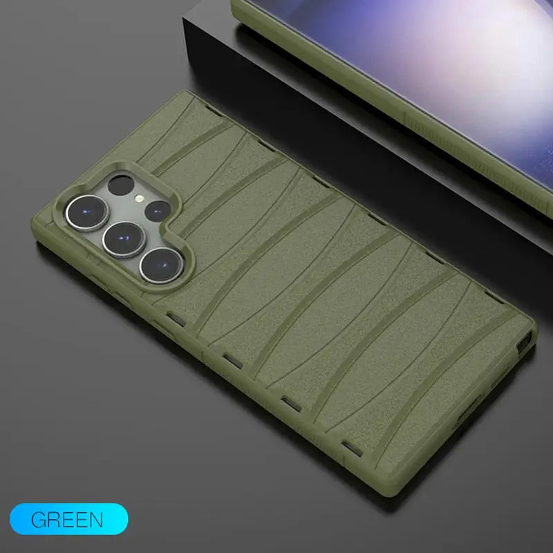 the green case is designed to protect the phone from scratches