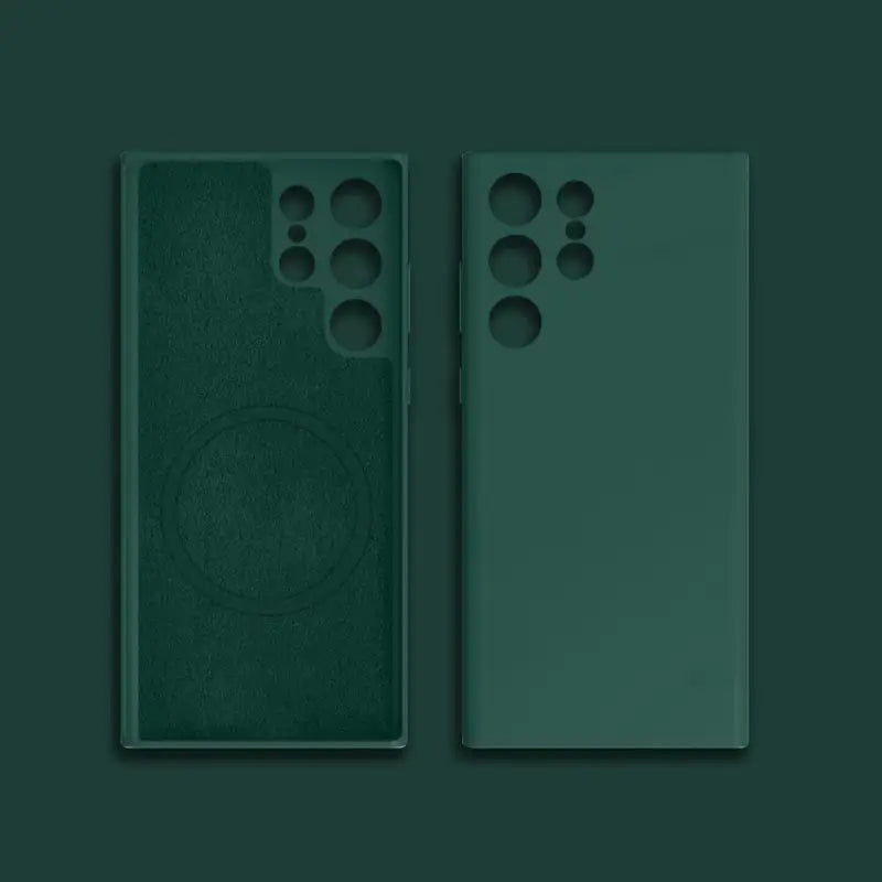 the back and front of the green leather case
