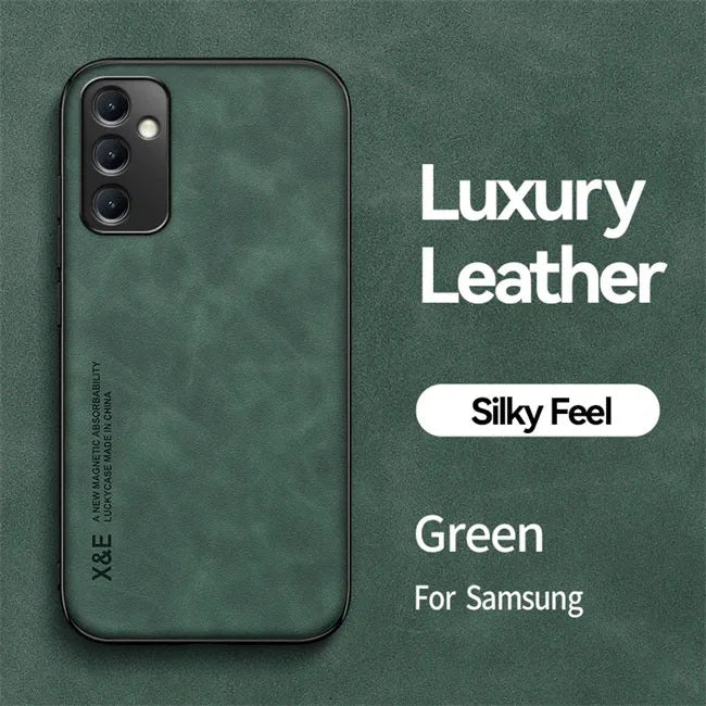 the back of a green leather iphone case