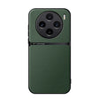 Green leather smartphone case with a circular camera cutout for multiple lenses.