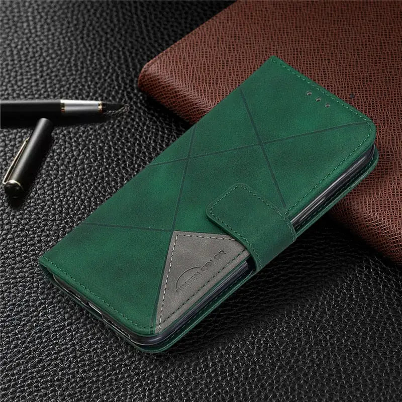 the green leather wallet case