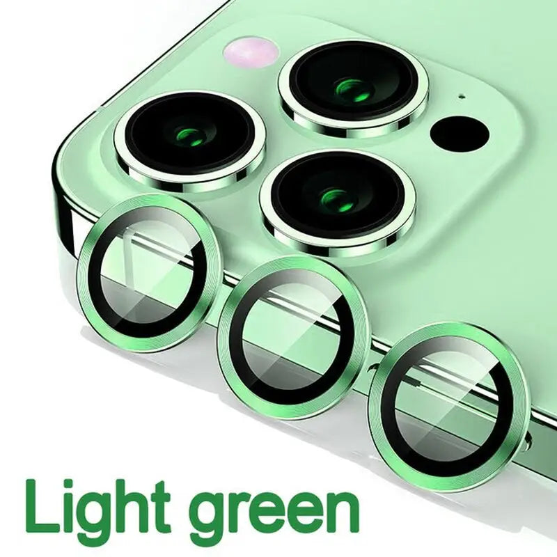 a green iphone with three lenses on it