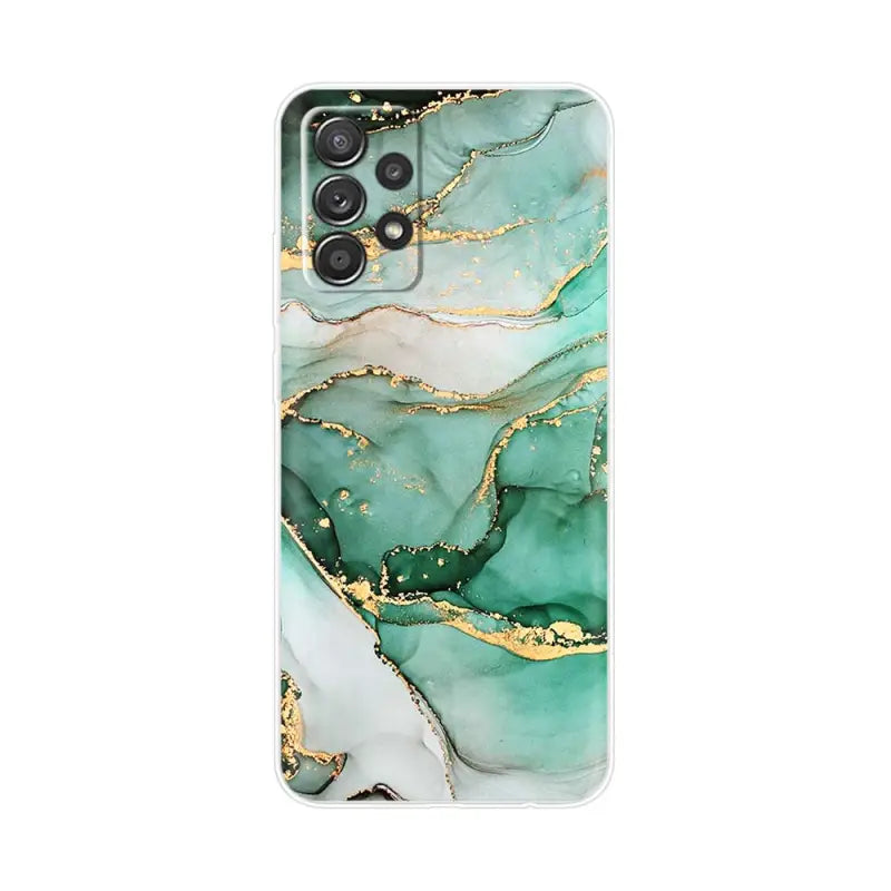 the back of a green marble phone case